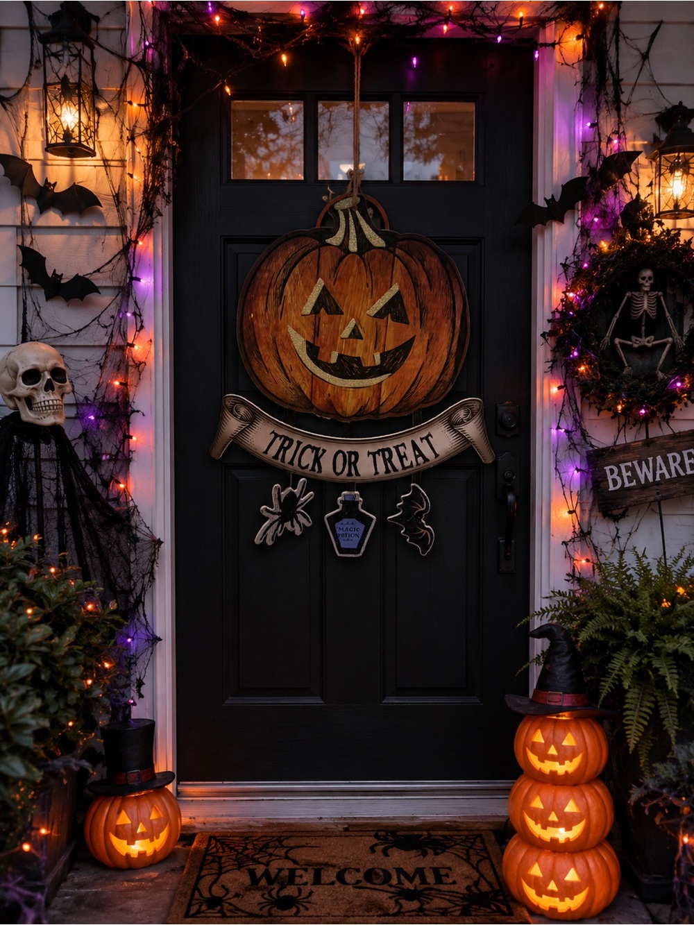 🎃New🎃Halloween Door Hanging Wooden Pumpkin "Trick or Treat" (Medium Sized)
